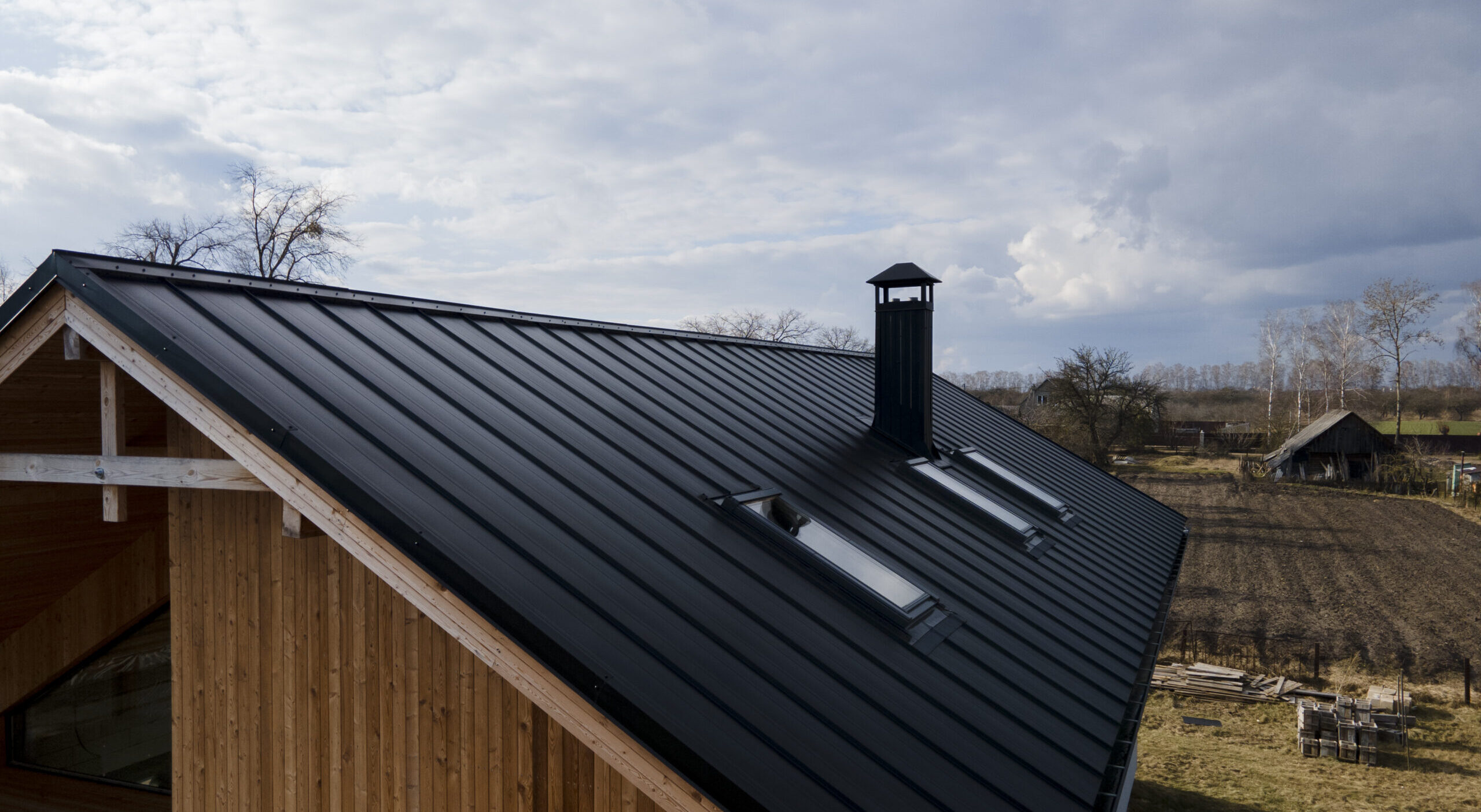 high angle beautiful roof wooden house
