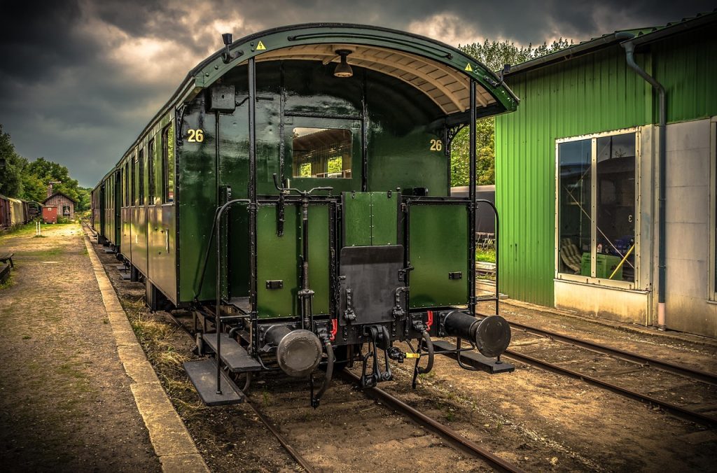 former, wagon, oser, bardage, amortir, chemin de fer, rail, transport, rails, wagons, piste, station, circulation, vieille, métal, léger