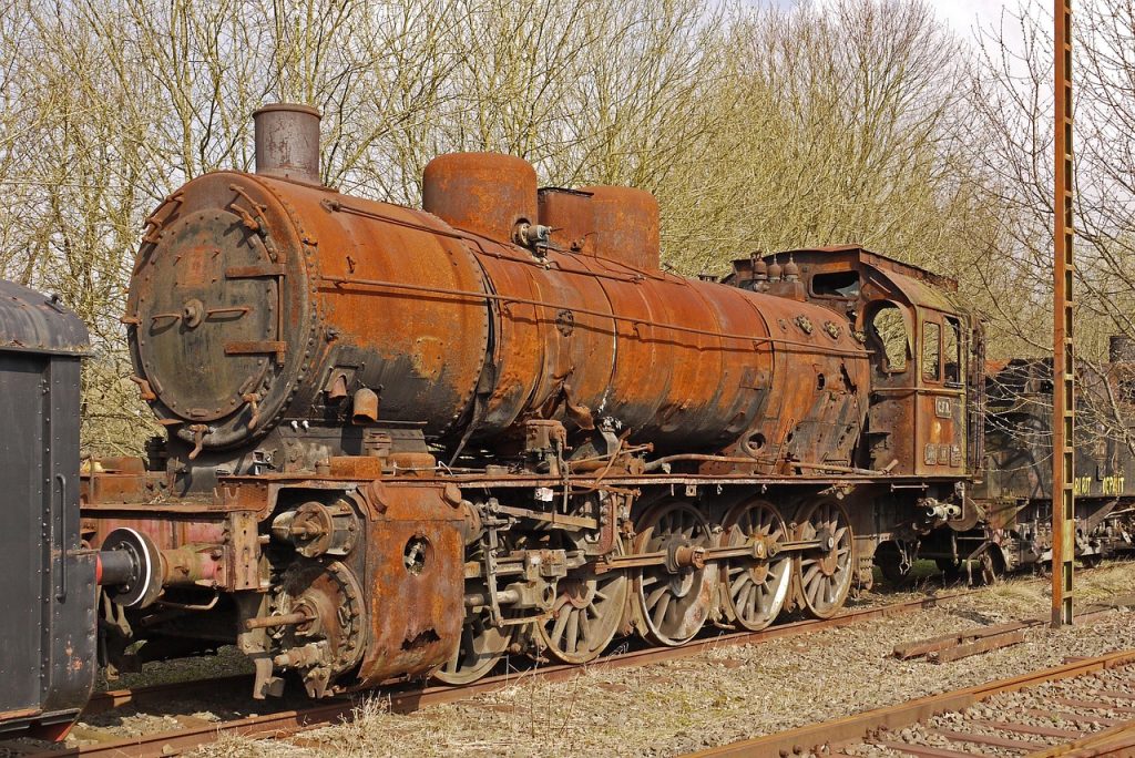 lokfriedhof, éteint, épave, corrosion, métal, auburn, locomotive à vapeur, br57, br 57, prussien, g10, ferraille, rouillé, rouille, malade, chaudière, bardage, mis au rebut, chemin de fer, obsolète, junkyard, fragments