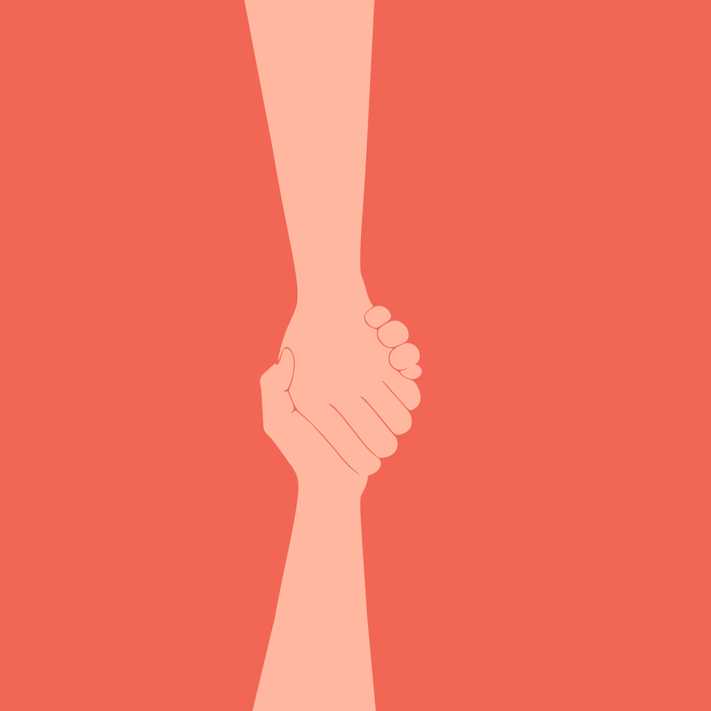 mains, atteindre, la coopération, coopérer, art, ensemble, se soucier, porter secours, toucher, support, aider, succès, motivation, portion, relation amicale, confiance, dessin animé, couverture du livre