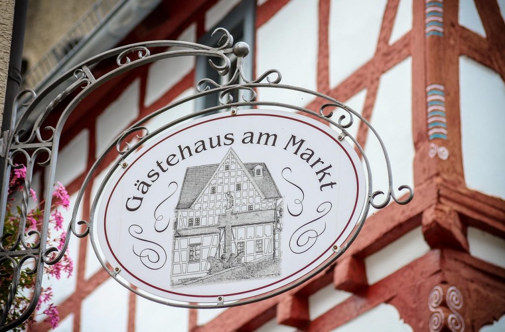 architecture, charpente, rouge, blanche, signer, conseil, attrayant, métal, émail, auberge, rural, auberge, auberge, auberge, auberge, auberge